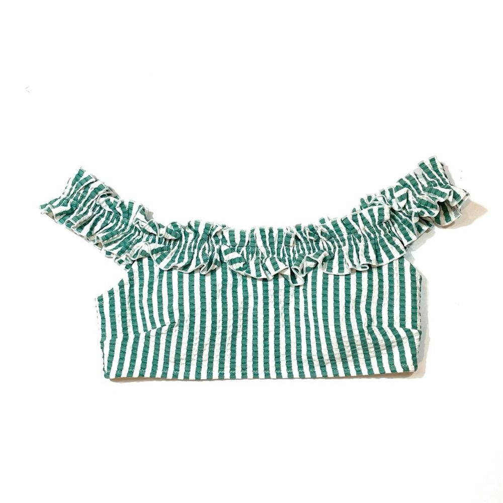 Jessica Simpson Gathered Off the Shoulder Swim Bandeau green